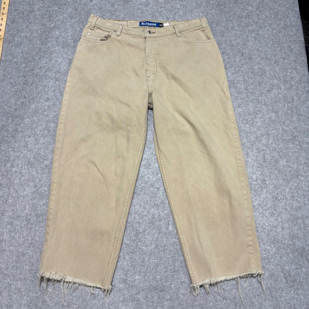 Vintage Levis SilverTab Relaxed Fit Jeans Tan Khaki Raw Hem M‎ 38x21 Made in USA